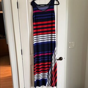 Frank Lyman Design Navy and Red Striped Maxi Dress